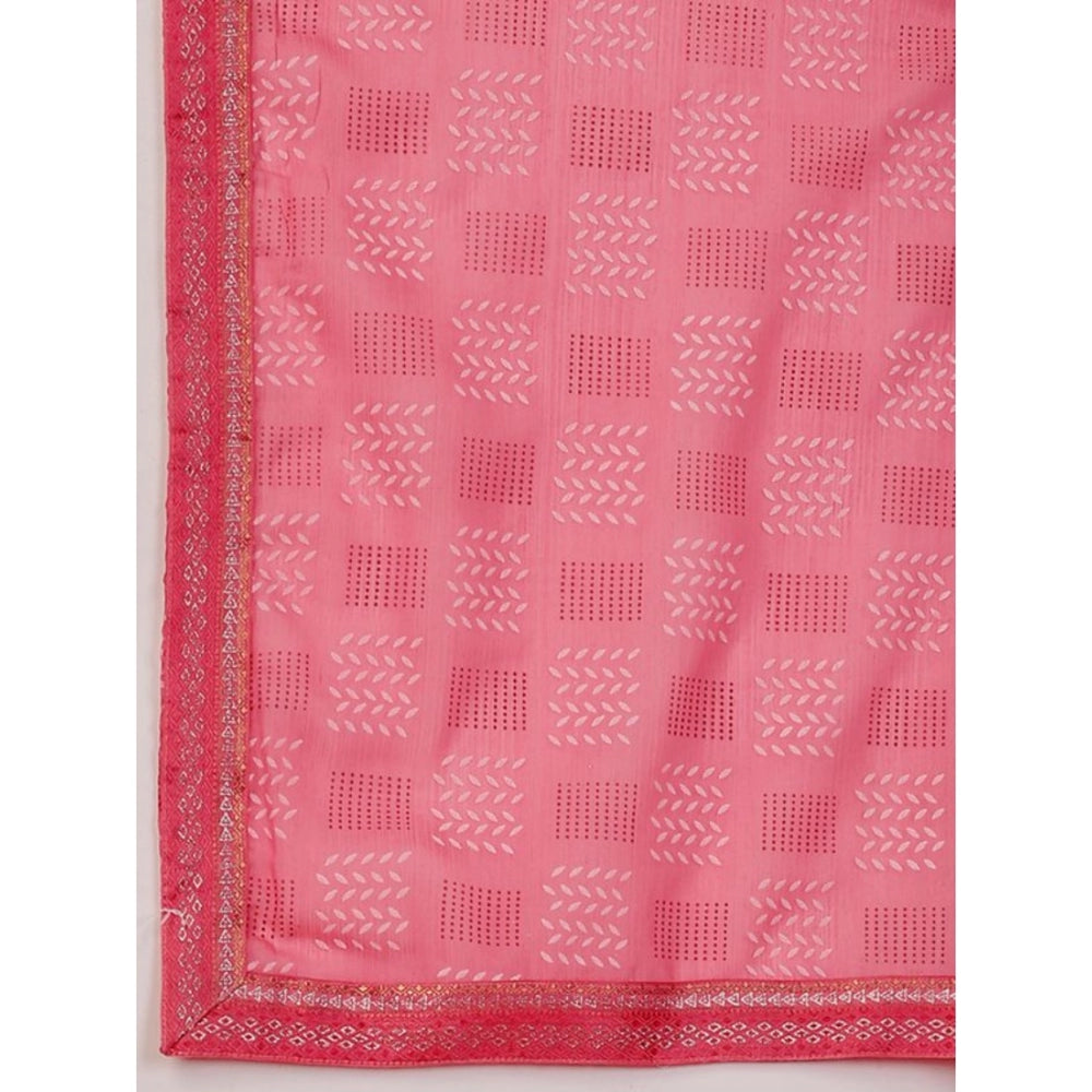 Generic Women's Zomto Checked Saree With Unstitched Blouse (Pink, 5-6 Mtrs) - Noble Nook