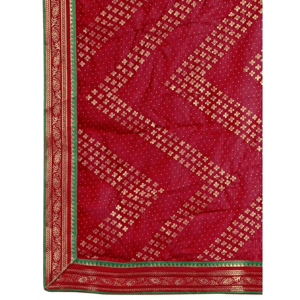 Generic Women's Zomto Zig Zag Saree With Unstitched Blouse (Maroon, 5-6 Mtrs) - Noble Nook