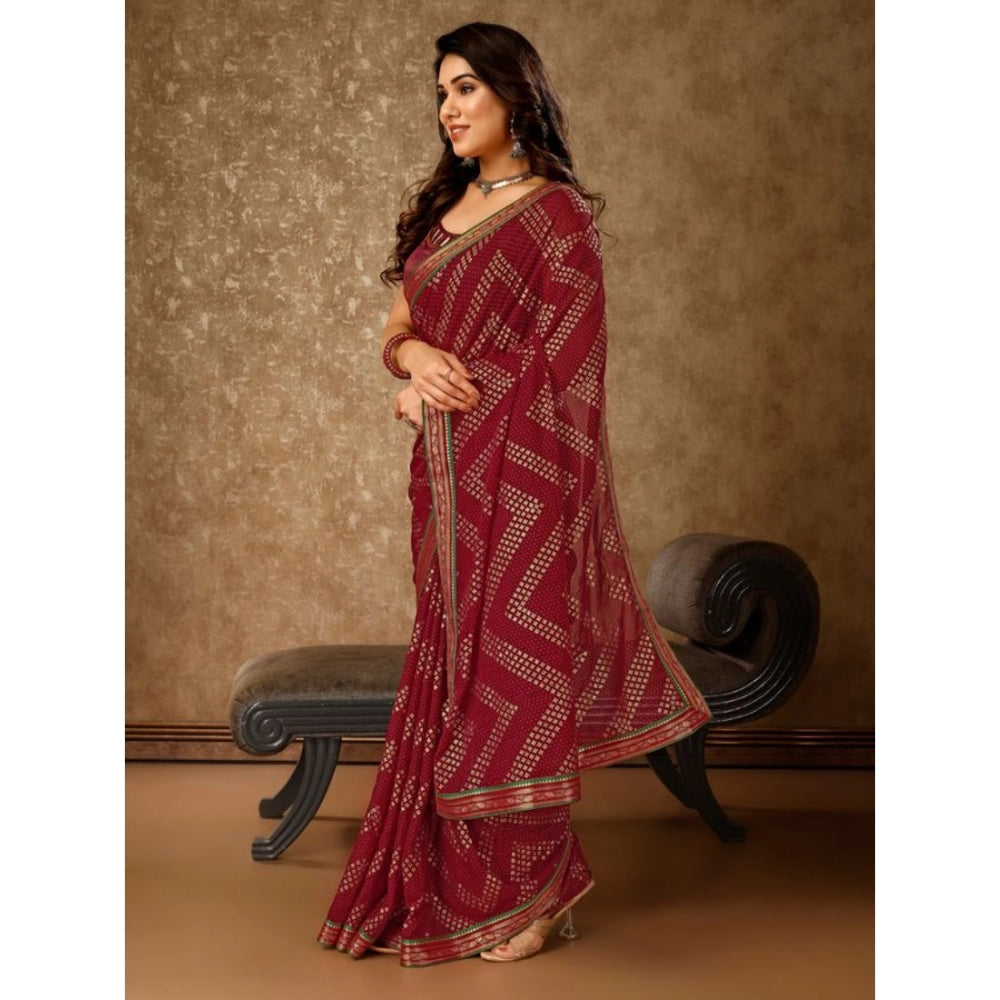 Generic Women's Zomto Zig Zag Saree With Unstitched Blouse (Maroon, 5-6 Mtrs) - Noble Nook