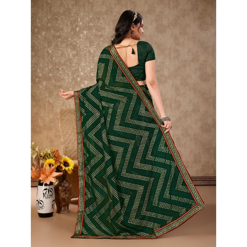 Generic Women's Zomto Zig Zag Saree With Unstitched Blouse (Green, 5-6 Mtrs) - Noble Nook