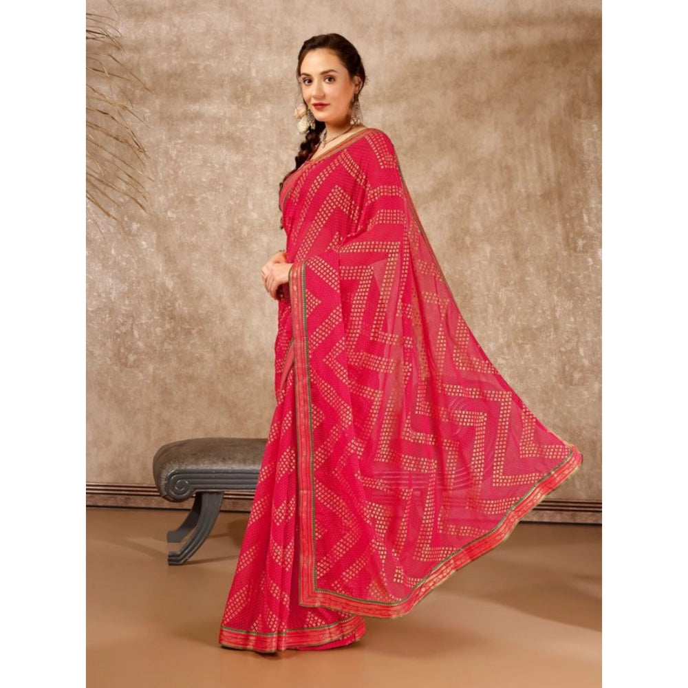 Generic Women's Zomto Zig Zag Saree With Unstitched Blouse (Pink, 5-6 Mtrs) - Noble Nook