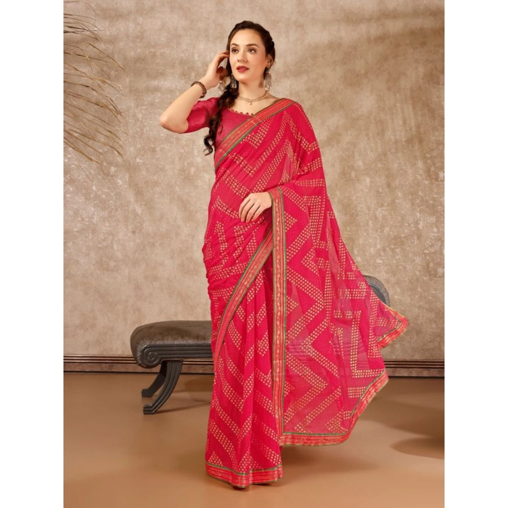 Generic Women's Zomto Zig Zag Saree With Unstitched Blouse (Pink, 5-6 Mtrs) - Noble Nook