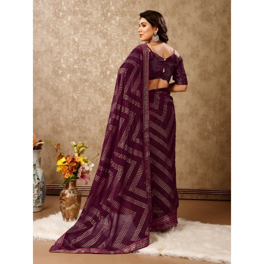 Generic Women's Zomto Zig Zag Saree With Unstitched Blouse (Wine, 5-6 Mtrs) - Noble Nook