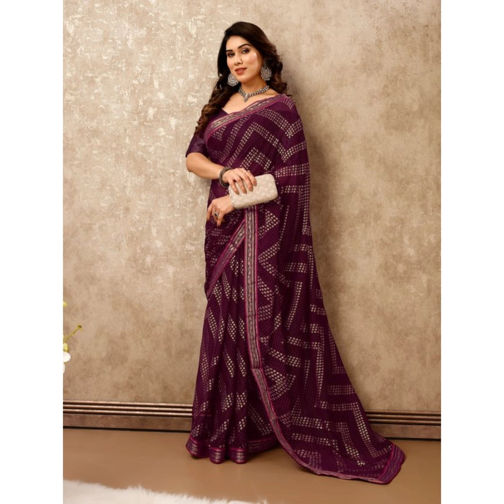 Generic Women's Zomto Zig Zag Saree With Unstitched Blouse (Wine, 5-6 Mtrs) - Noble Nook