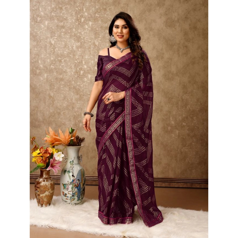 Generic Women's Zomto Zig Zag Saree With Unstitched Blouse (Wine, 5-6 Mtrs) - Noble Nook