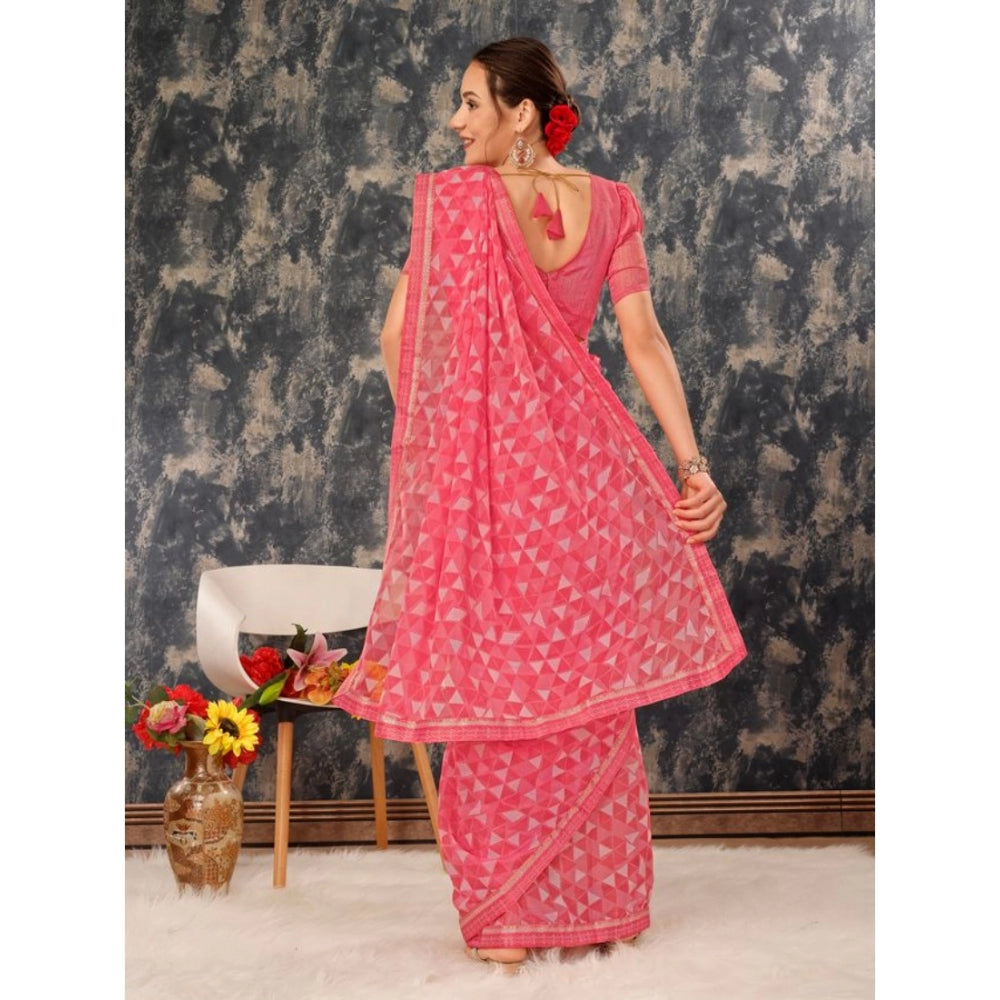 Generic Women's Zomto Printed Saree With Unstitched Blouse (Dark Pink, 5-6 Mtrs) - Noble Nook