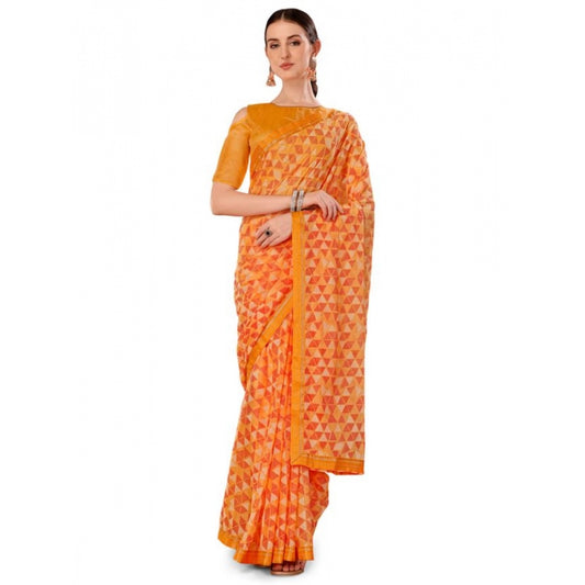 Generic Women's Zomto Printed Saree With Unstitched Blouse (Light Orange, 5-6 Mtrs) - Noble Nook