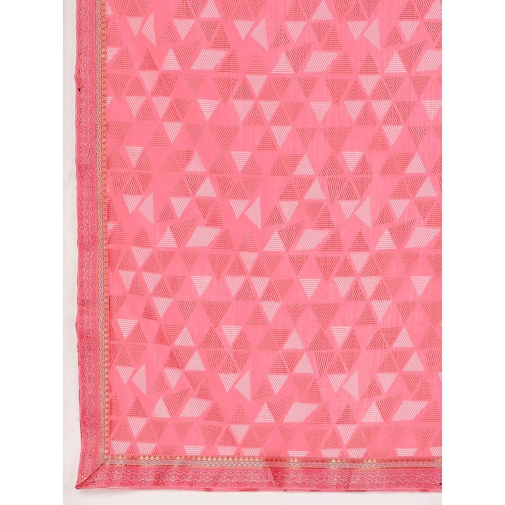 Generic Women's Zomto Printed Saree With Unstitched Blouse (Pink, 5-6 Mtrs) - Noble Nook