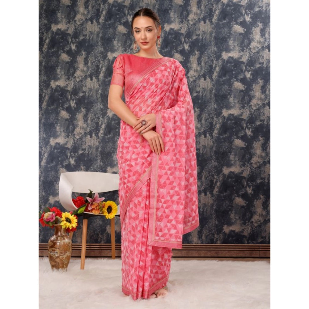 Generic Women's Zomto Printed Saree With Unstitched Blouse (Pink, 5-6 Mtrs) - Noble Nook