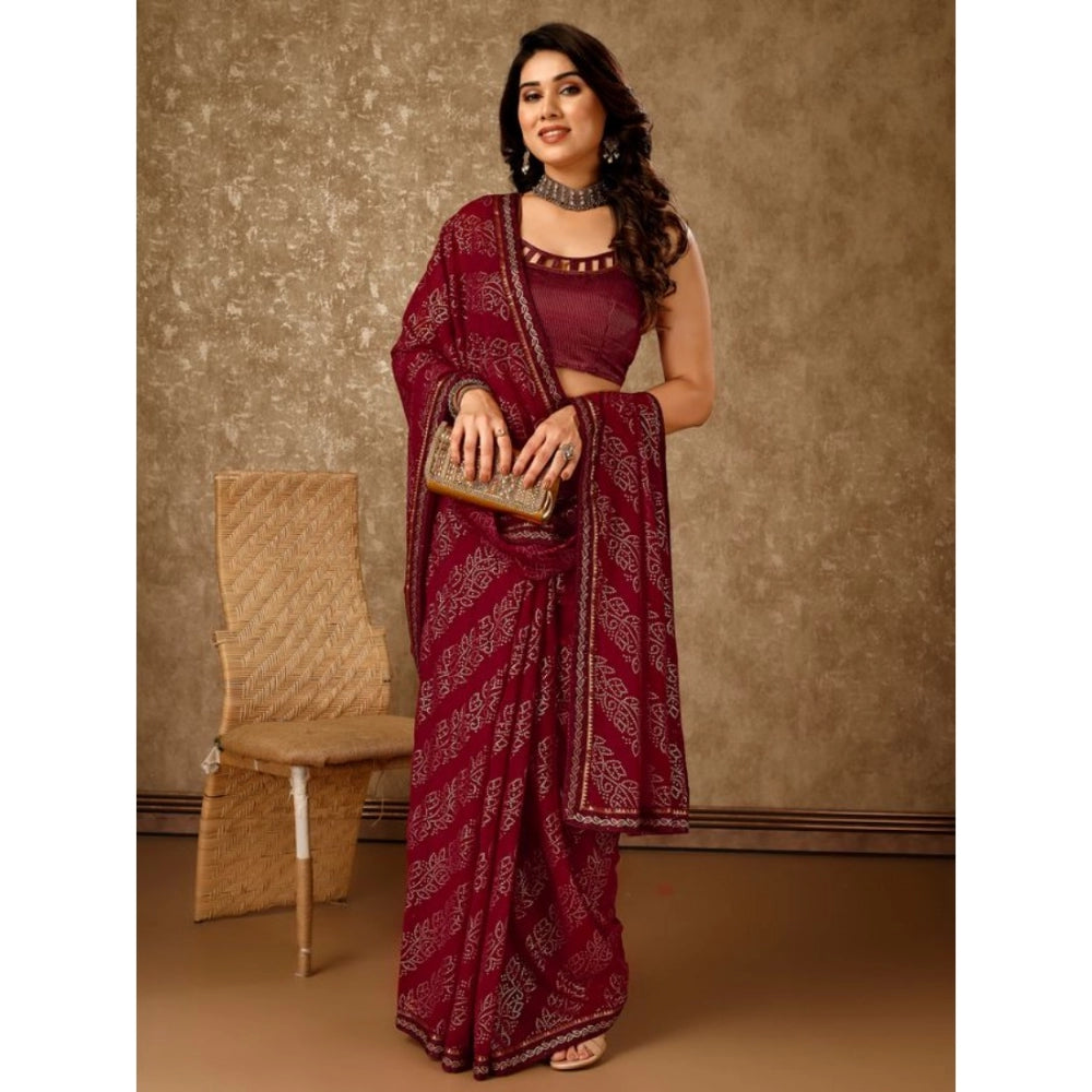 Generic Women's Zomto Bandhani Saree With Unstitched Blouse (Maroon, 5-6 Mtrs) - Noble Nook