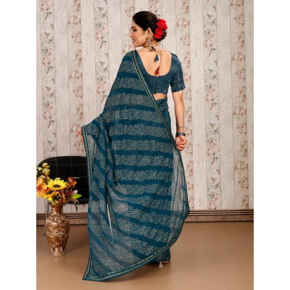 Generic Women's Zomto Bandhani Saree With Unstitched Blouse (Blue, 5-6 Mtrs) - Noble Nook