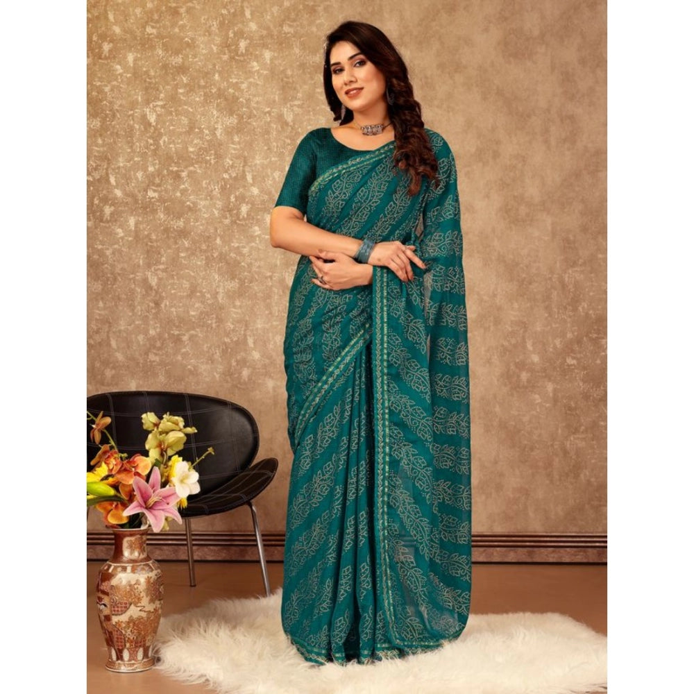 Generic Women's Zomto Bandhani Saree With Unstitched Blouse (Teal Blue, 5-6 Mtrs) - Noble Nook