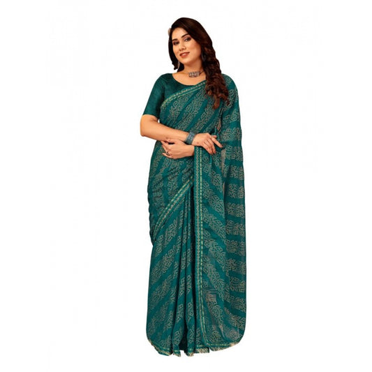 Generic Women's Zomto Bandhani Saree With Unstitched Blouse (Teal Blue, 5-6 Mtrs) - Noble Nook