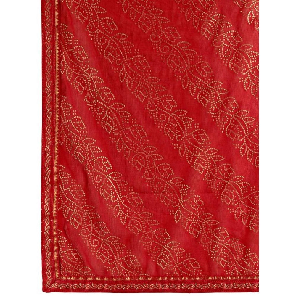 Generic Women's Zomto Bandhani Saree With Unstitched Blouse (Red, 5-6 Mtrs) - Noble Nook