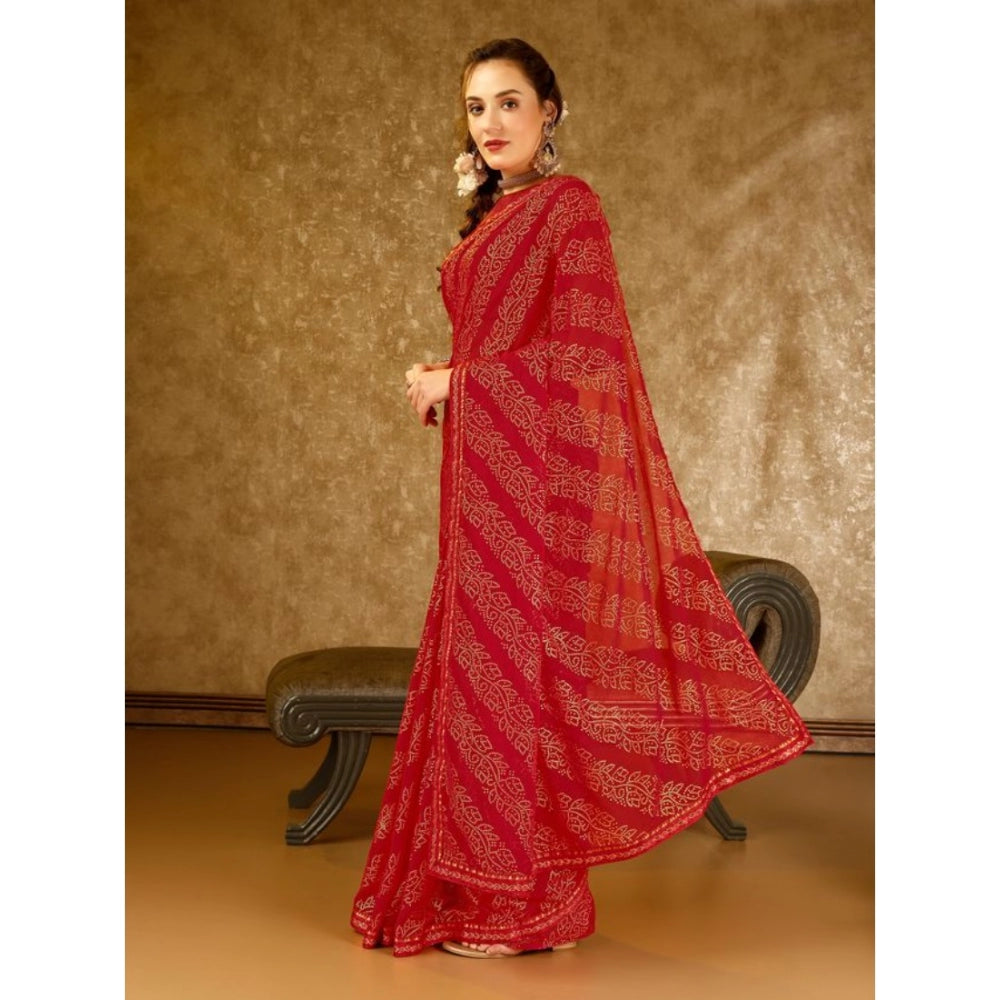 Generic Women's Zomto Bandhani Saree With Unstitched Blouse (Red, 5-6 Mtrs) - Noble Nook