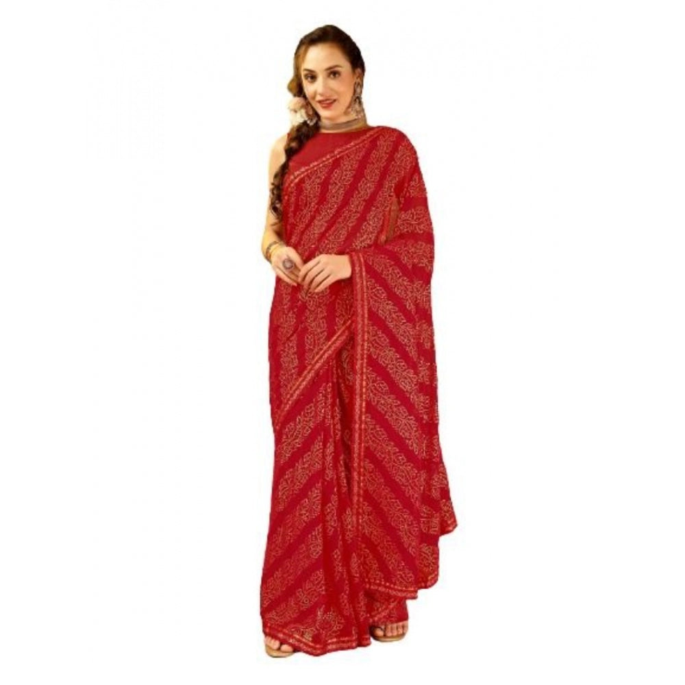 Generic Women's Zomto Bandhani Saree With Unstitched Blouse (Red, 5-6 Mtrs) - Noble Nook