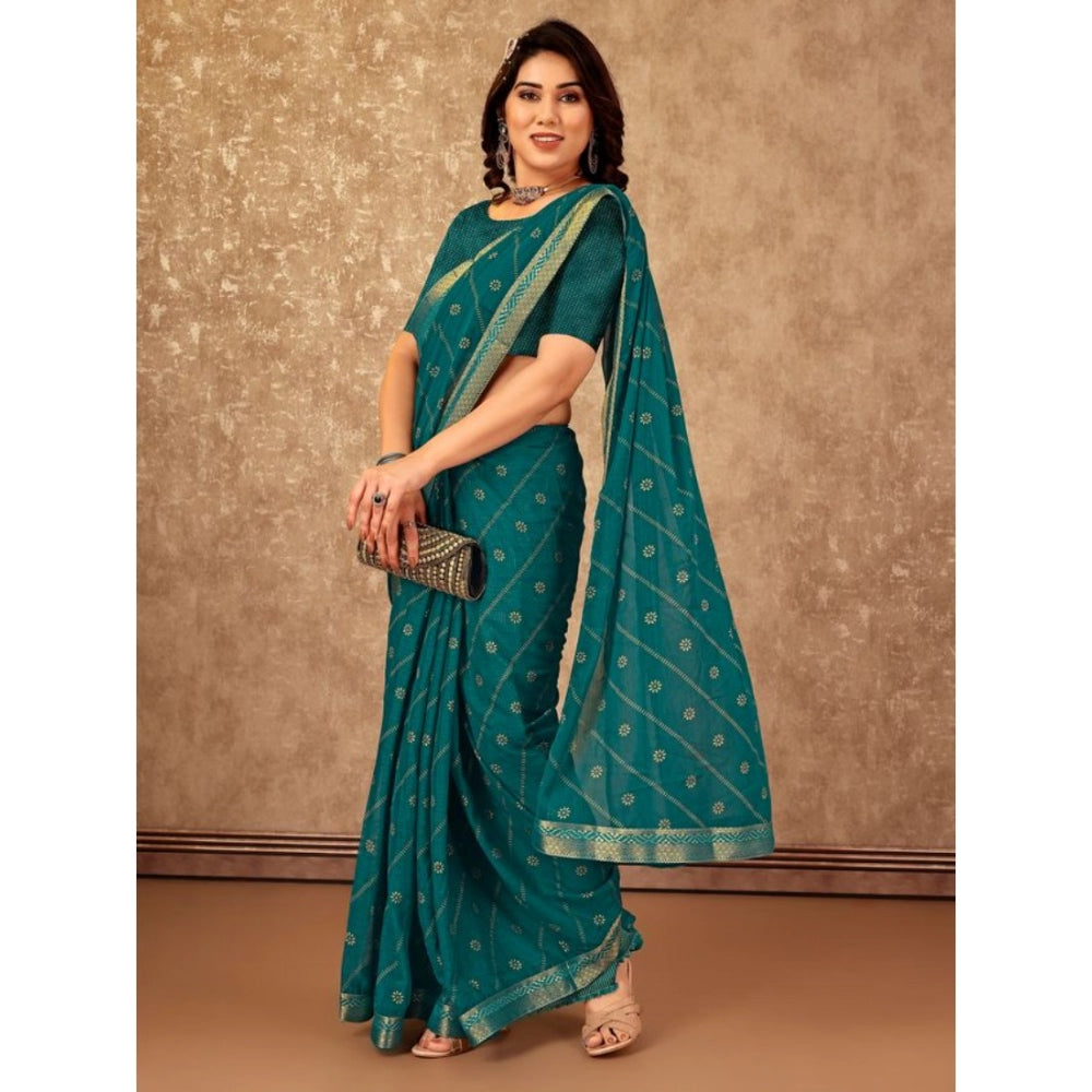 Generic Women's Zomto Bandhani Saree With Unstitched Blouse (Teal Blue, 5-6 Mtrs) - Noble Nook