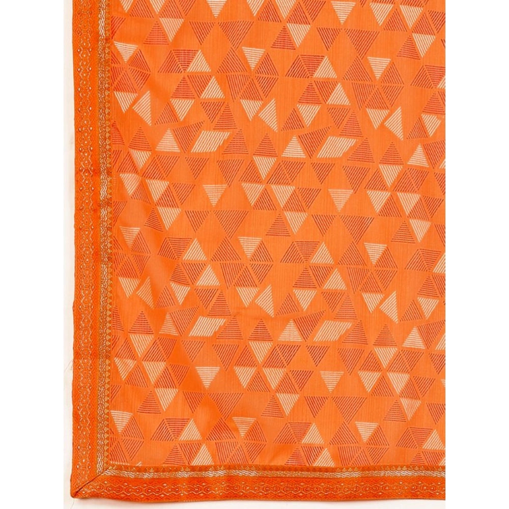 Generic Women's Zomto Printed Saree With Unstitched Blouse (Dark Orange, 5-6 Mtrs) - Noble Nook