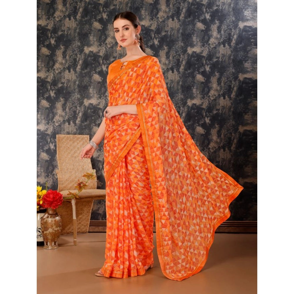 Generic Women's Zomto Printed Saree With Unstitched Blouse (Dark Orange, 5-6 Mtrs) - Noble Nook