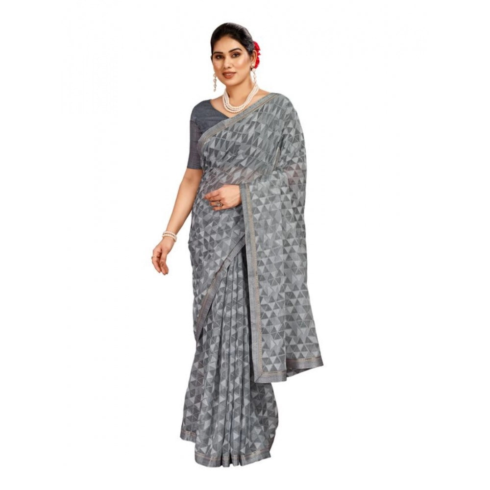 Generic Women's Zomto Printed Saree With Unstitched Blouse (Grey, 5-6 Mtrs) - Noble Nook