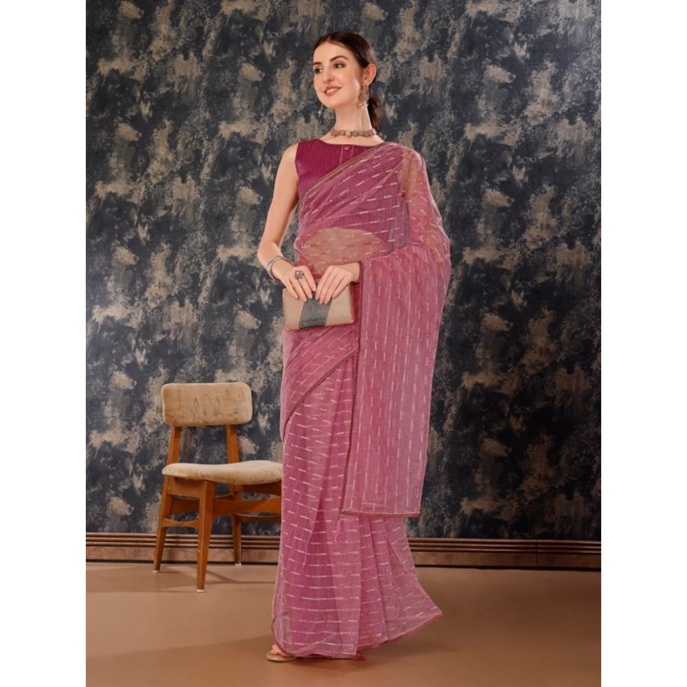 Generic Women's Linen Line Saree With Unstitched Blouse (Purple, 5-6 Mtrs) - Noble Nook