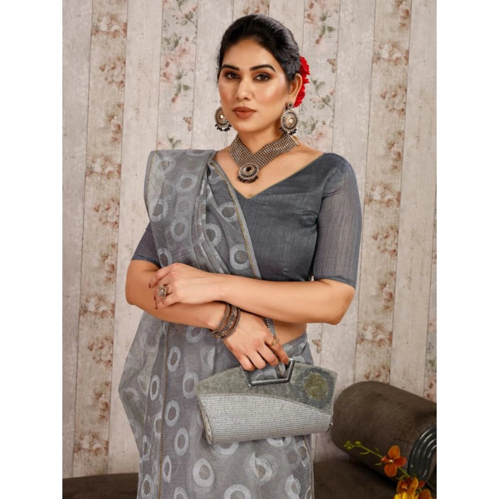 Generic Women's Linen Gola Printed Saree With Unstitched Blouse (Grey, 5-6 Mtrs) - Noble Nook