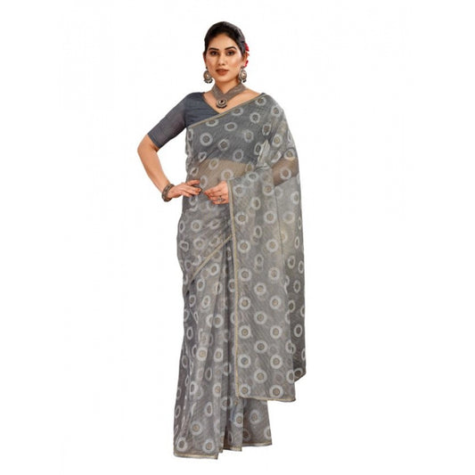 Generic Women's Linen Gola Printed Saree With Unstitched Blouse (Grey, 5-6 Mtrs) - Noble Nook