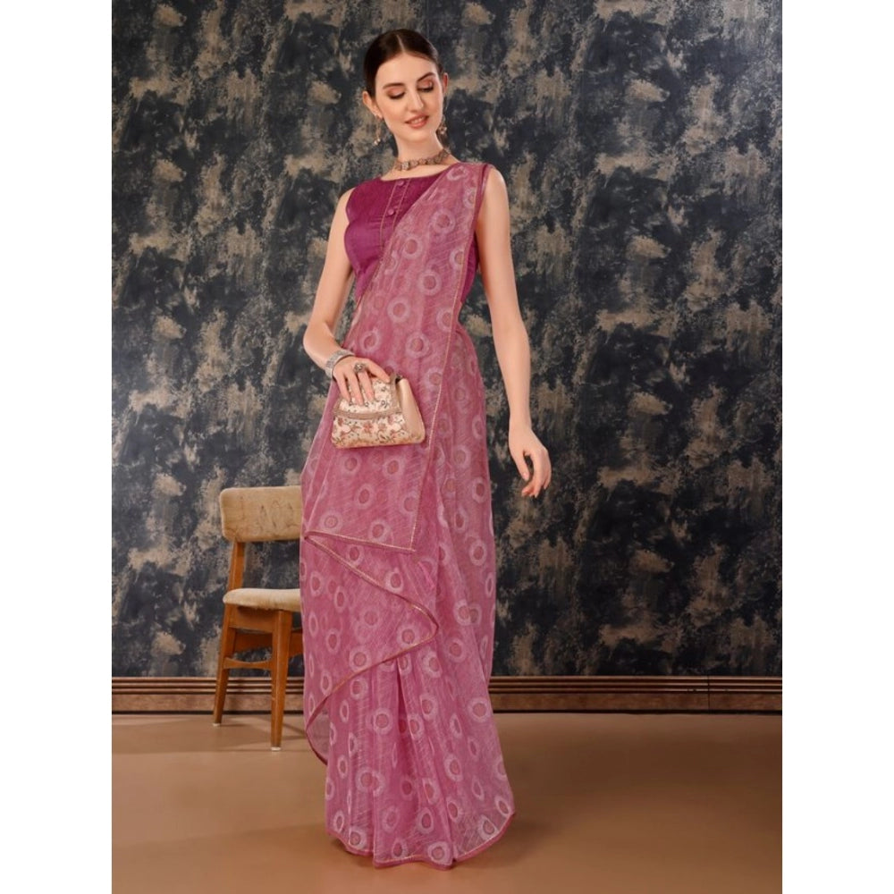 Generic Women's Linen Gola Printed Saree With Unstitched Blouse (Purple, 5-6 Mtrs) - Noble Nook