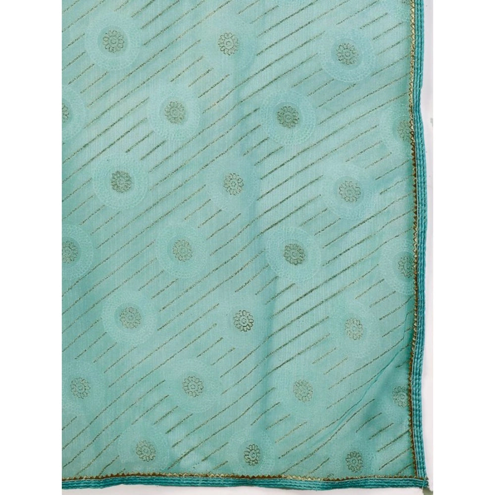 Generic Women's Linen Gola Printed Saree With Unstitched Blouse (Turquoise Green, 5-6 Mtrs) - Noble Nook