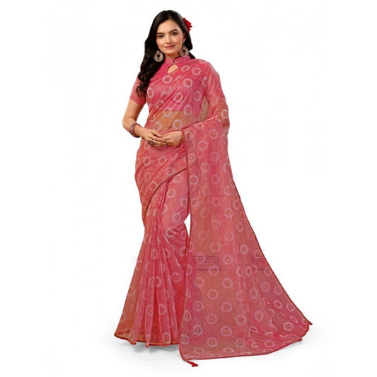 Generic Women's Linen Gola Printed Saree With Unstitched Blouse (Light Pink, 5-6 Mtrs) - Noble Nook