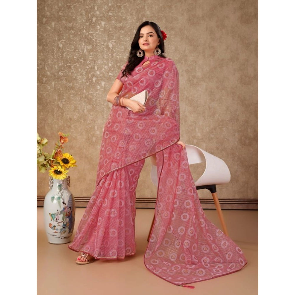 Generic Women's Linen Gola Printed Saree With Unstitched Blouse (Light Pink, 5-6 Mtrs) - Noble Nook