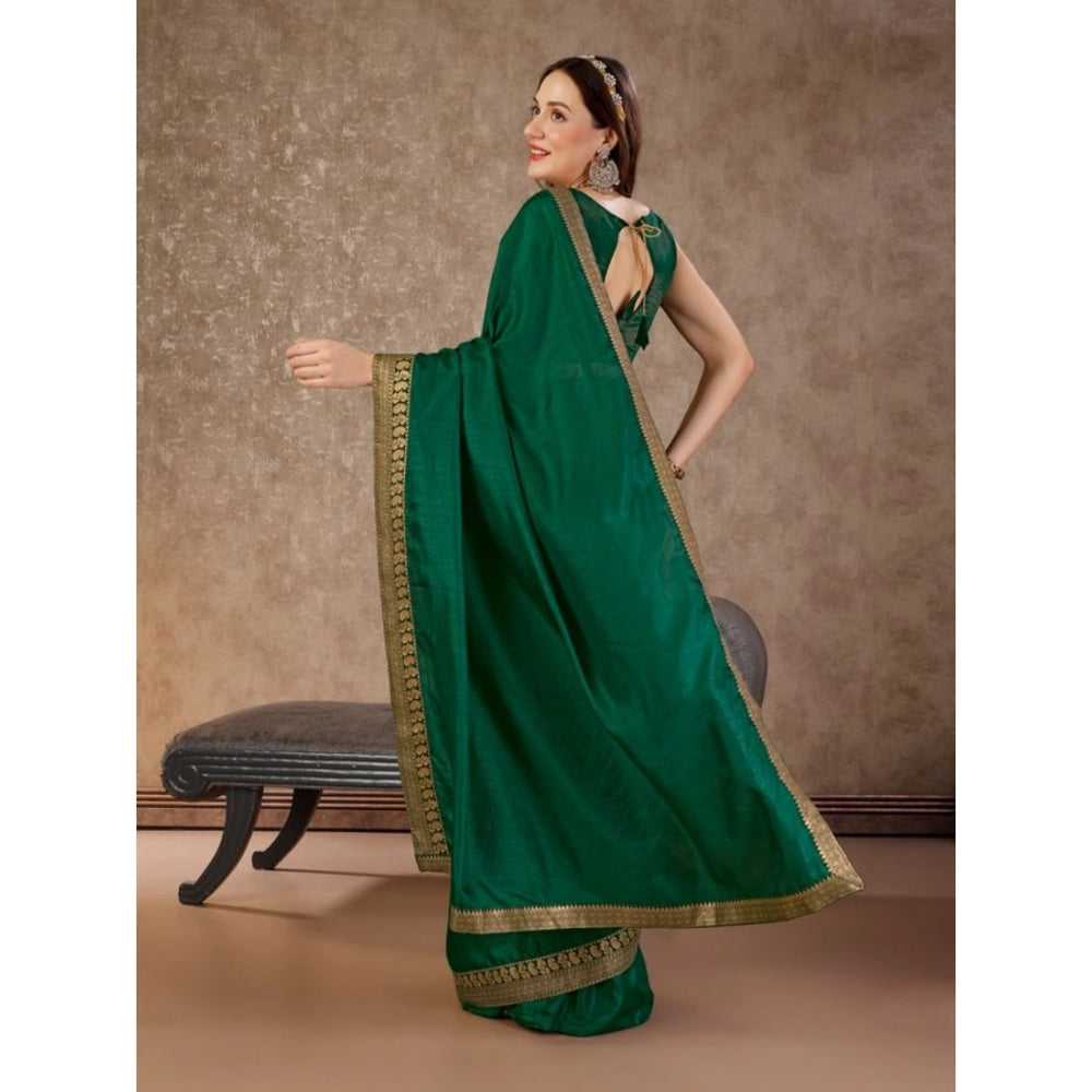 Generic Women's Vichitra Plain Saree With Unstitched Blouse (Green, 5-6 Mtrs) - Noble Nook