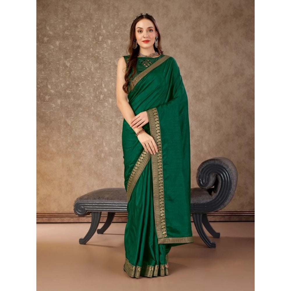 Generic Women's Vichitra Plain Saree With Unstitched Blouse (Green, 5-6 Mtrs) - Noble Nook