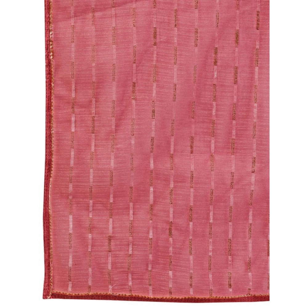 Generic Women's Linen Line Saree With Unstitched Blouse (Pink, 5-6 Mtrs) - Noble Nook