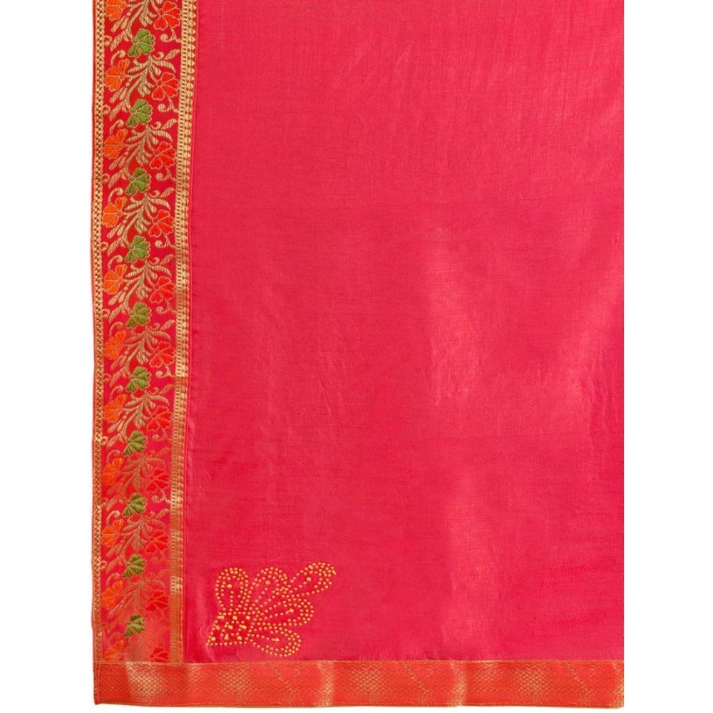 Generic Women's Vichitra Swiroshki Butta Saree With Unstitched Blouse (Pink, 5-6 Mtrs) - Noble Nook