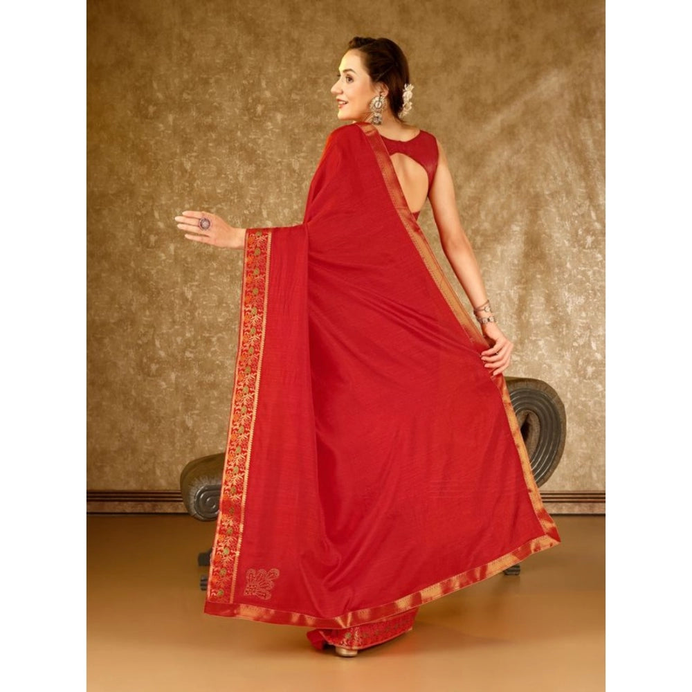 Generic Women's Vichitra Swiroshki Butta Saree With Unstitched Blouse (Red, 5-6 Mtrs) - Noble Nook