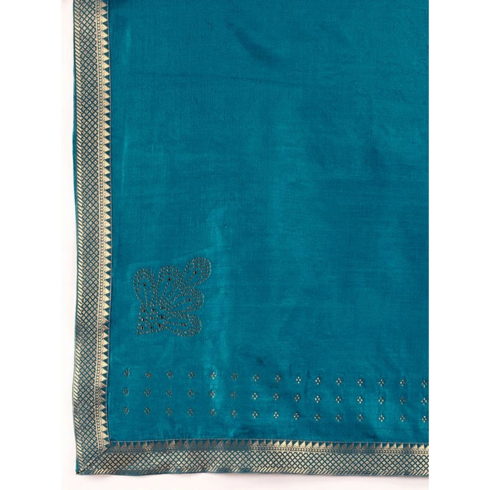 Generic Women's Vichitra Swiroshki Butta Saree With Unstitched Blouse (Blue, 5-6 Mtrs) - Noble Nook