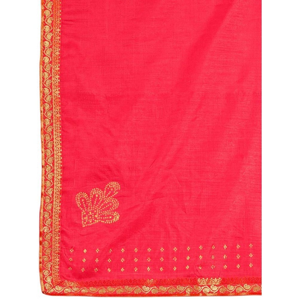 Generic Women's Vichitra Swiroshki Butta Saree With Unstitched Blouse (Pink, 5-6 Mtrs) - Noble Nook