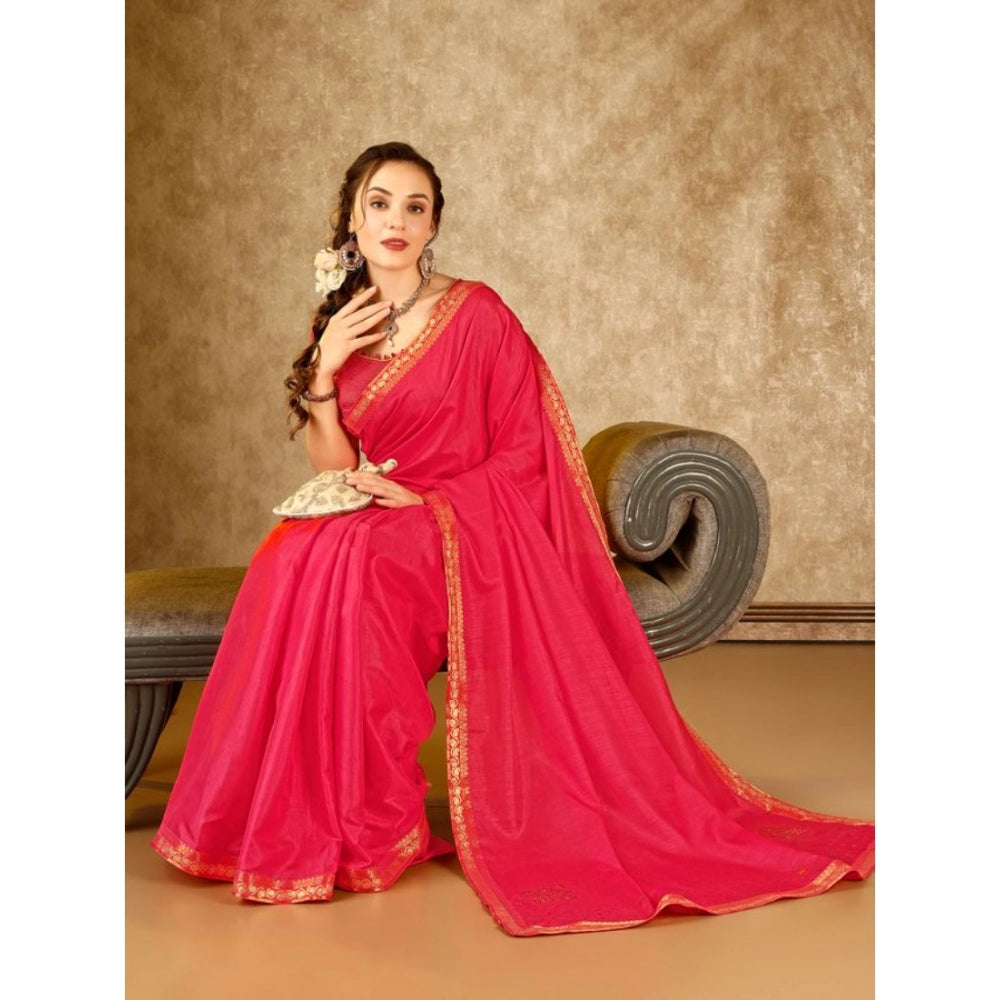 Generic Women's Vichitra Swiroshki Butta Saree With Unstitched Blouse (Pink, 5-6 Mtrs) - Noble Nook