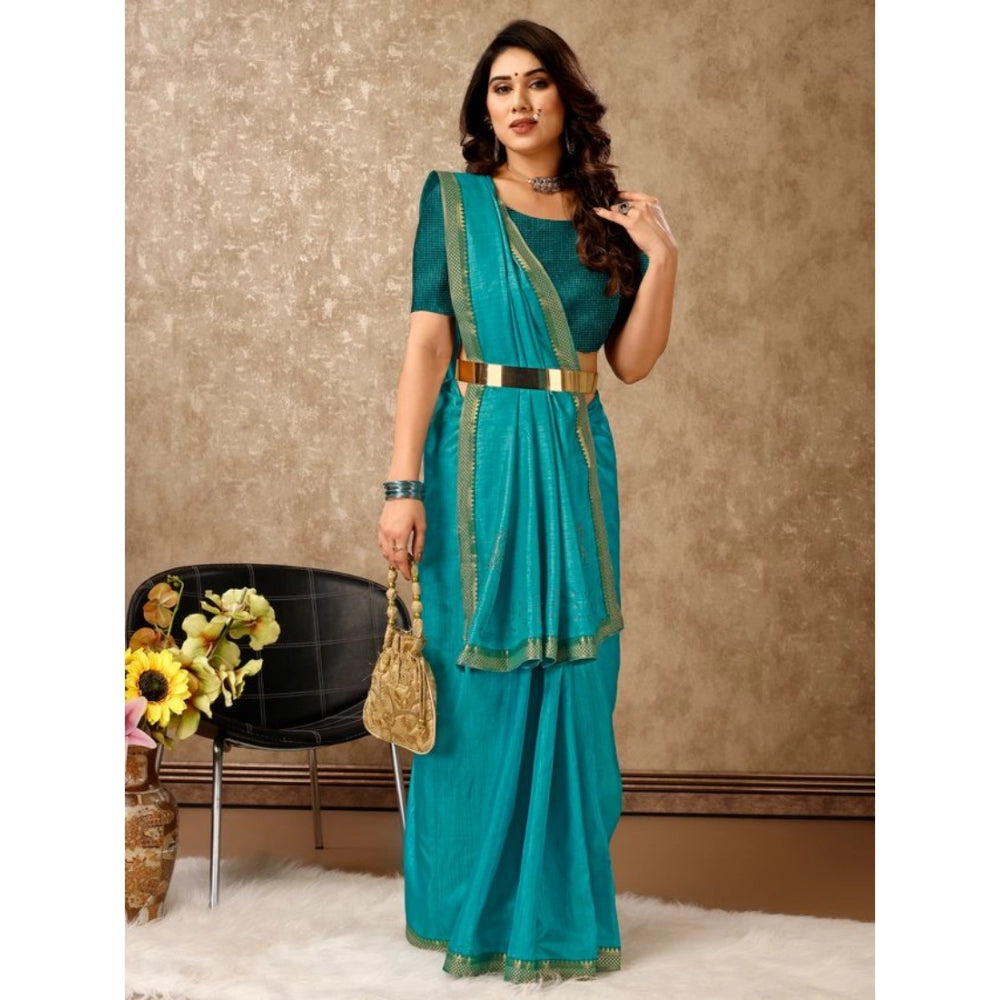 Generic Women's Vichitra Swiroshki Butta Saree With Unstitched Blouse (Teal Blue, 5-6 Mtrs) - Noble Nook