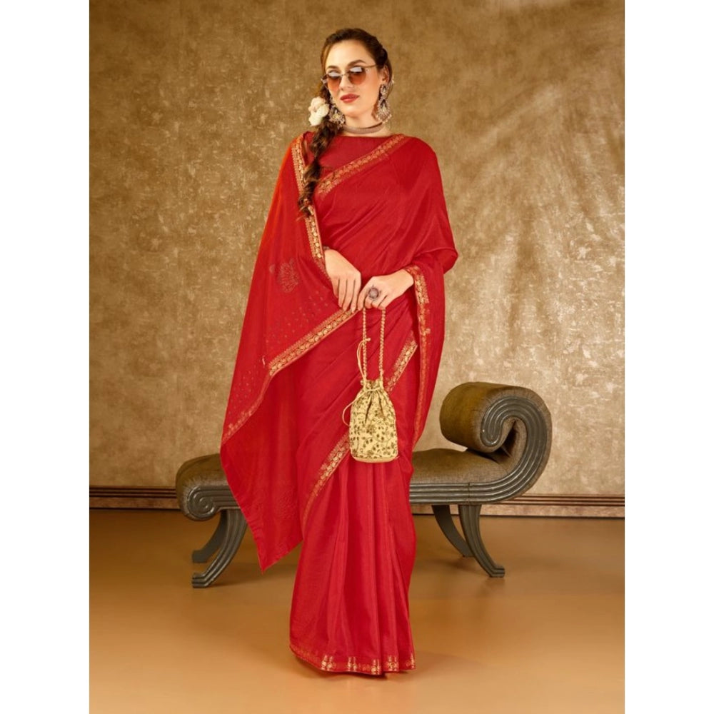 Generic Women's Vichitra Printed Saree With Unstitched Blouse (Red, 5-6 Mtrs) - Noble Nook