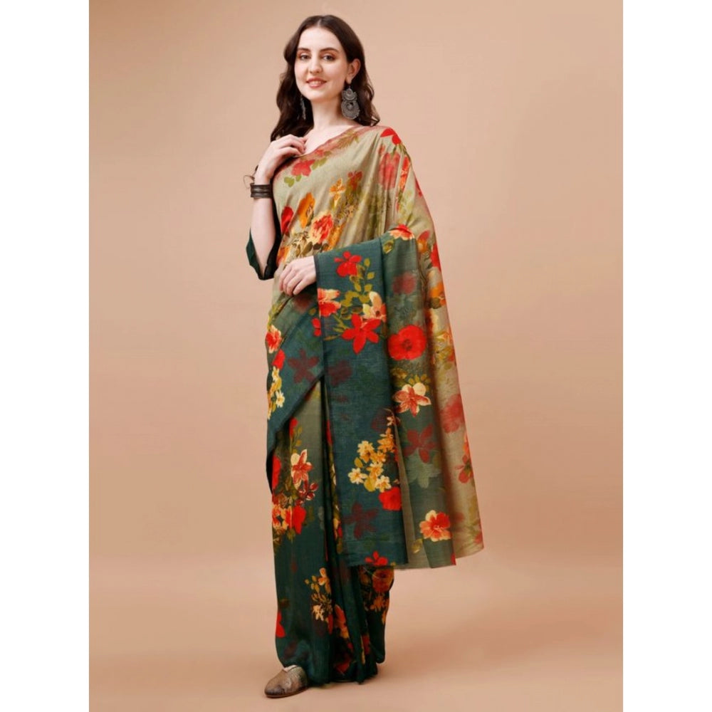 Generic Women's PC Vichitra Floral Printed Saree With Unstitched Blouse (Multicolor, 5-6 Mtrs) - Noble Nook