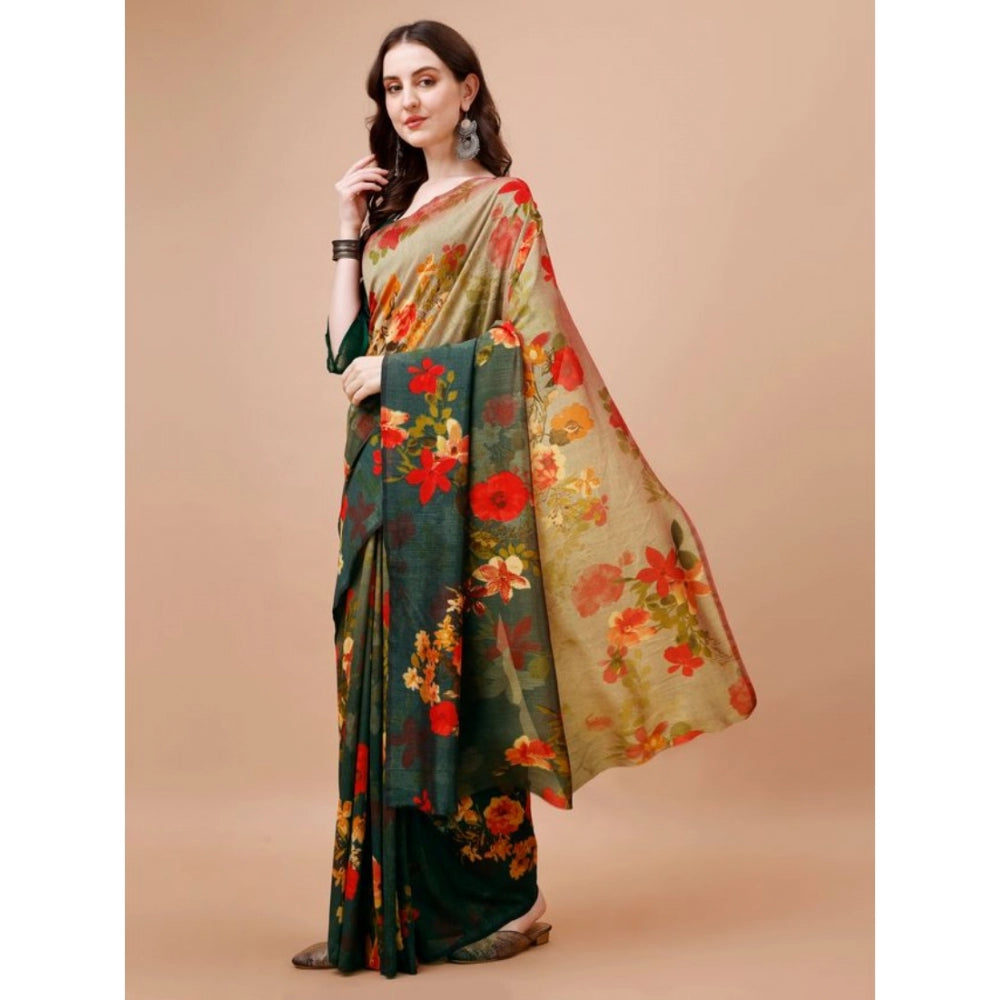 Generic Women's PC Vichitra Floral Printed Saree With Unstitched Blouse (Multicolor, 5-6 Mtrs) - Noble Nook