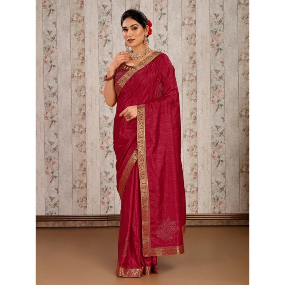 Generic Women's Vichitra Swiroshki Butta Saree With Unstitched Blouse (Maroon, 5-6 Mtrs) - Noble Nook