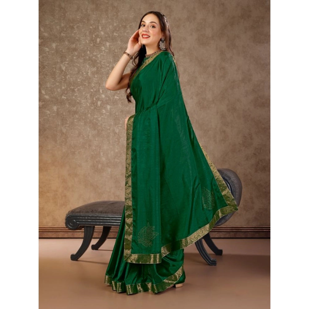 Generic Women's Vichitra Swiroshki Butta Saree With Unstitched Blouse (Green, 5-6 Mtrs) - Noble Nook