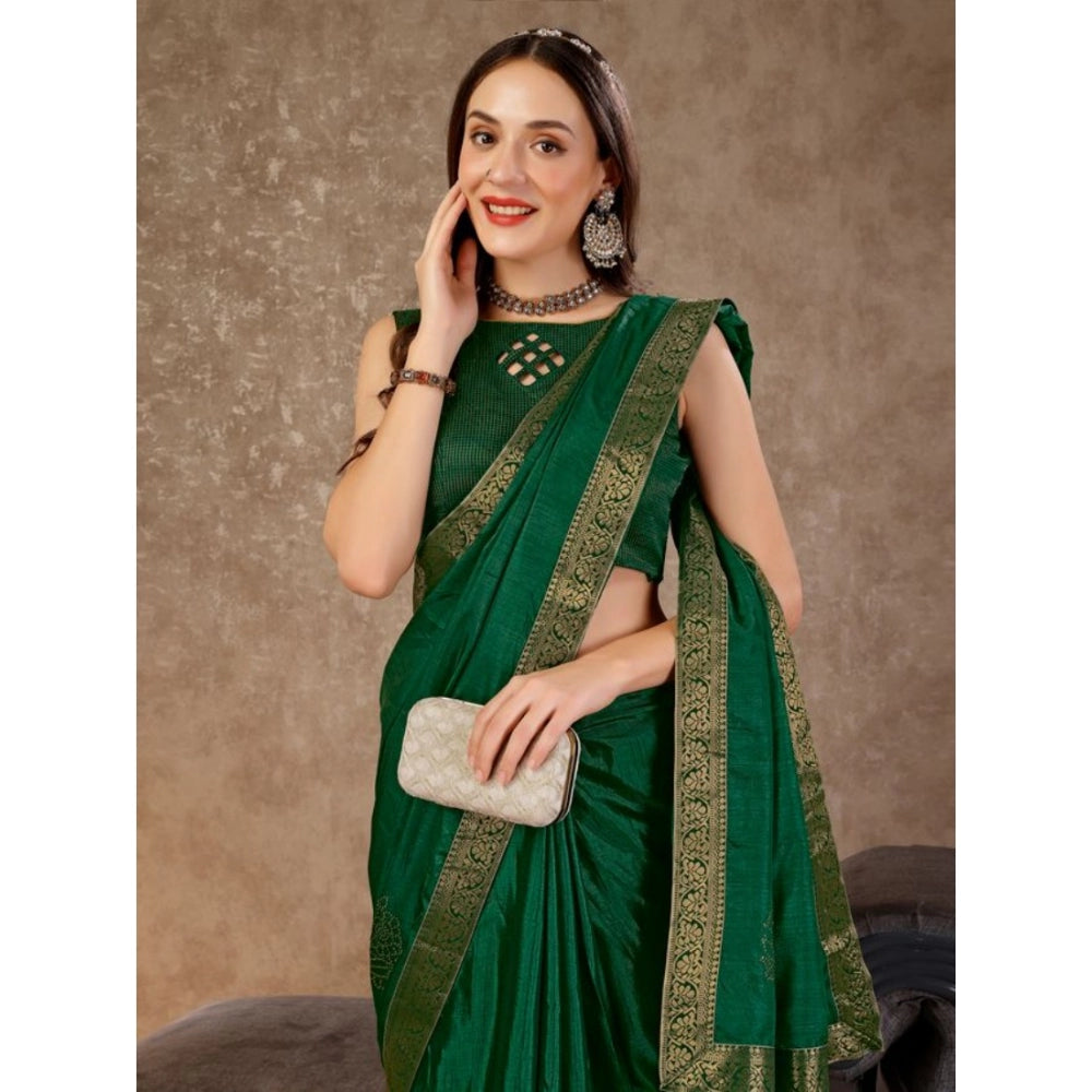 Generic Women's Vichitra Swiroshki Butta Saree With Unstitched Blouse (Green, 5-6 Mtrs) - Noble Nook