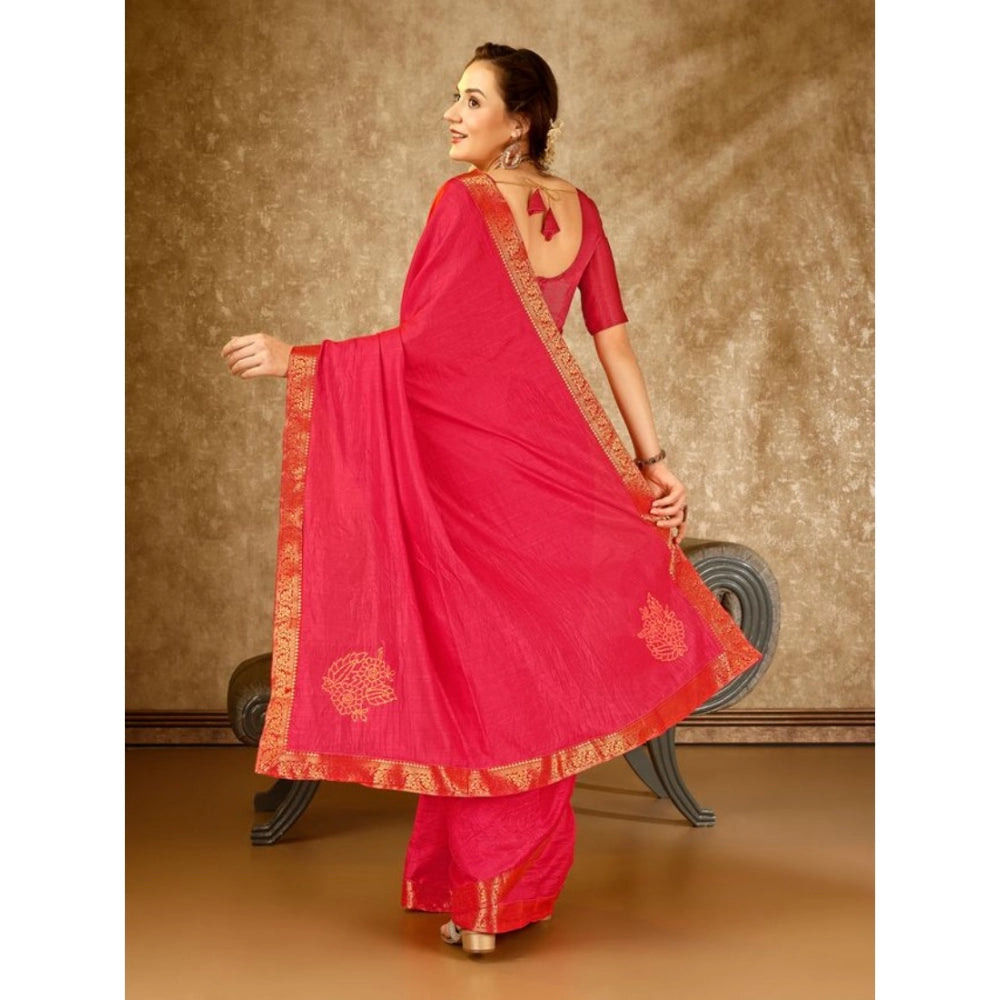 Generic Women's Vichitra Swiroshki Butta Saree With Unstitched Blouse (Pink, 5-6 Mtrs) - Noble Nook