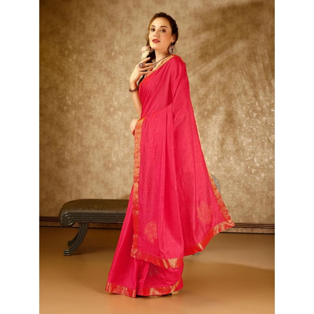 Generic Women's Vichitra Swiroshki Butta Saree With Unstitched Blouse (Pink, 5-6 Mtrs) - Noble Nook