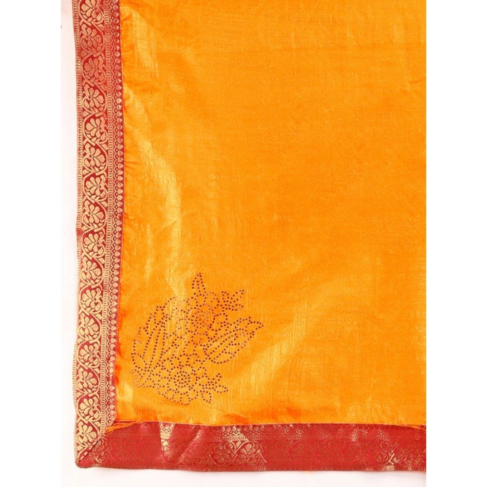 Generic Women's Vichitra Swiroshki Butta Saree With Unstitched Blouse (Yellow, 5-6 Mtrs) - Noble Nook