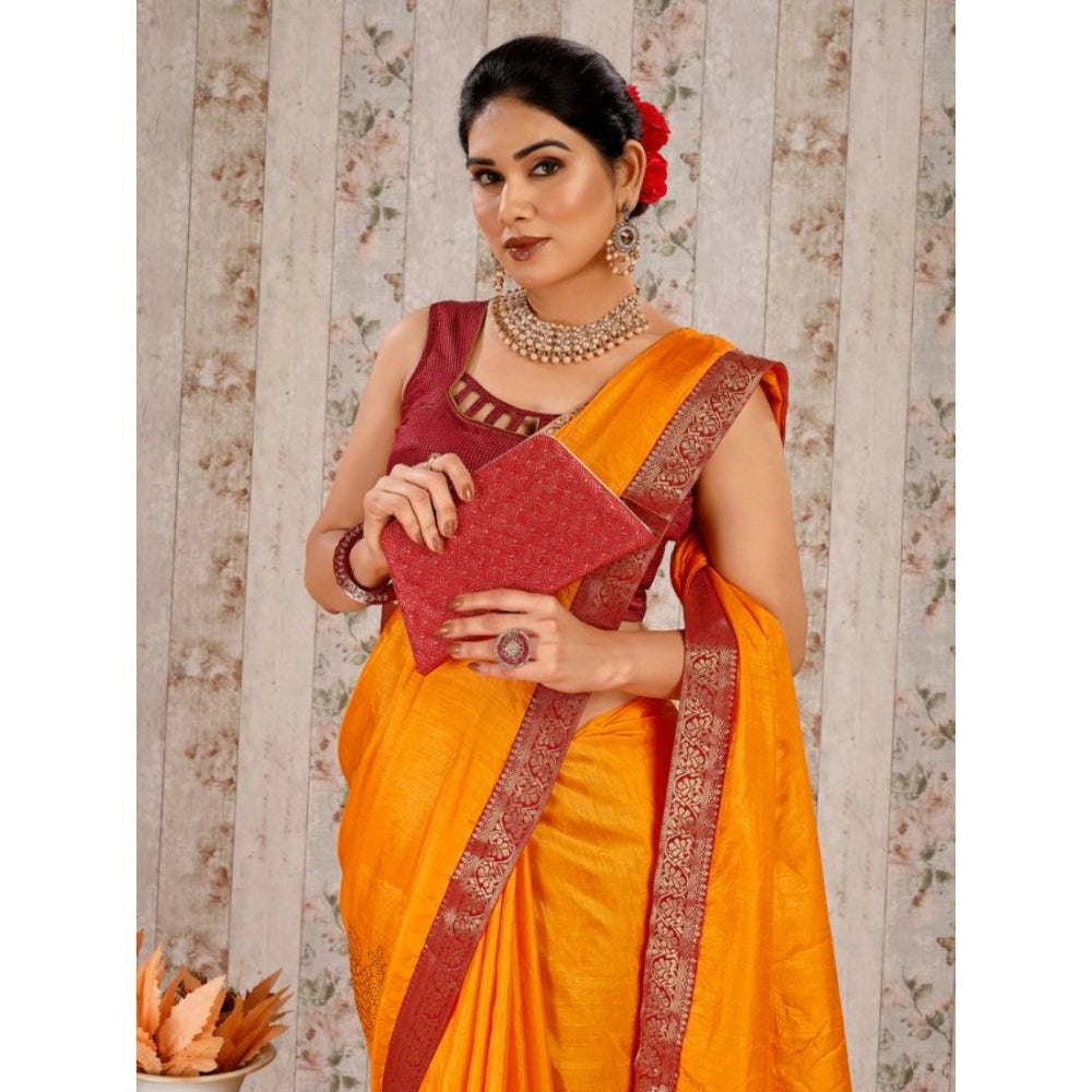 Generic Women's Vichitra Swiroshki Butta Saree With Unstitched Blouse (Yellow, 5-6 Mtrs) - Noble Nook